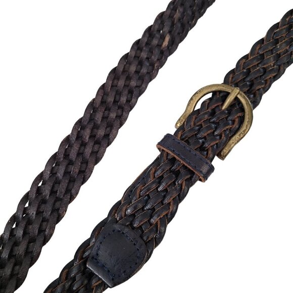 Vintage Braided Black Leather Belt Brass Buckle Made in Thailand - Picture 3 of 8